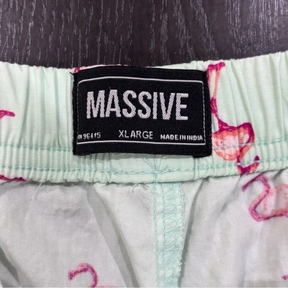 NWOT Massive Men’s Mint Green Elastic Drawstring Shorts Flamingo Design Size XL